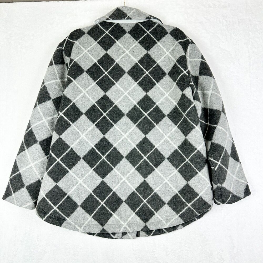 Hollister Argyle Plaid Coat Size Large Preppy Oversized Grey - Picture 2 of 6